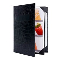 Porte-menus de restaurant 8,5x11 pouces à quatre vues, en cuir noir, pour cartes des vins et des boissons
