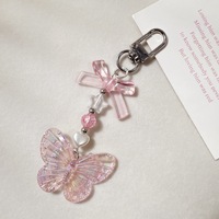 Ensemble de porte-clés perlés mignons, breloques esthétiques papillon/fleur/cœur avec perles acryliques colorées, cadeau pour fille ou femme
