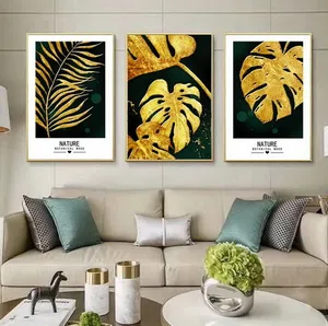 abstract golden leaf framed painting still life printing canvas modern wall art for living room