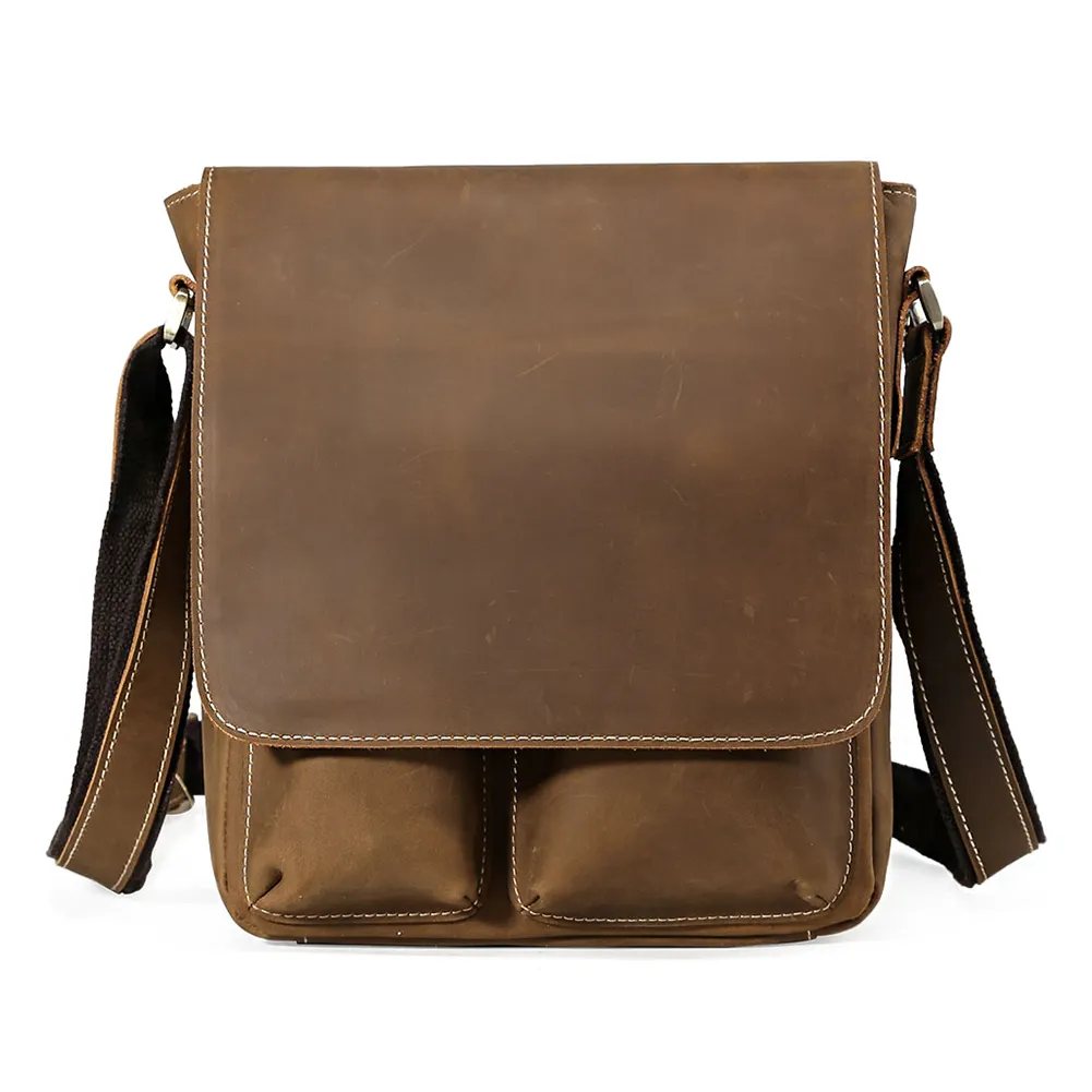 Tiding Vintage Italian Handmade Custom Crazy Horse Leather Messenger Bag Sling Shoulder Bag For Men