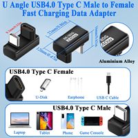 Adaptateur de données USB4.0 PD240W à charge rapide, connecteur en U, 80 Gbps, Type C mâle vers femelle, convertisseur USB C multifonctionnel, 8K UHD