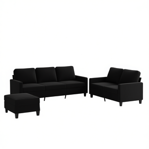 Black Velvet <b>Sofa</b> <b>Set</b> 100% Polyester Living Room Contemporary Modern Furniture - Product Image 1