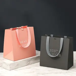 Luxe ruban poignée boutique shopping emballage papier sacs-cadeaux avec logo