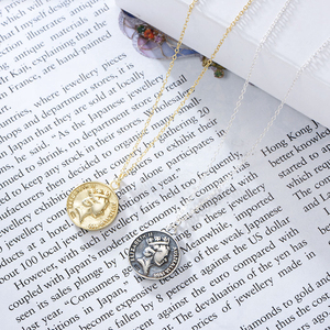 Collare di gioielli antichi in <span class=keywords><strong>argento</strong></span> Sterling 925 di alta qualità placcato in oro <span class=keywords><strong>collana</strong></span> con ciondolo a moneta Queen Elizabeth - Product Image 4