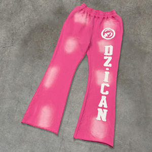 Custom Streetwear Embroidered logo Wide Leg Trousers Heavyweight Acid Wash Flare Sweatpants Designer Oversized Baggy Pants Men - Product Image 3