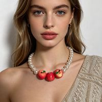 Collier ras du cou imitation perles avec pendentif pomme, collier statement pour femme, vente en gros, livraison directe, bijoux, cadeau pour elle, pour filles