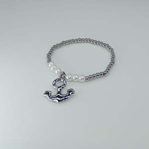 Stainless Steel <b>Beaded</b> <b>Bracelet</b> With Anchor Charm White Pearls PVD Gold Plated Fashion Jewelry For Women - Product Image 1