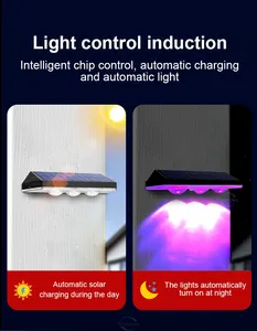 Lámpara Solar para Cercas, RGB+Blanco Cálido, IP65 Impermeable, de ABS, Montaje en Pared, Encendido/Apagado Automático, Batería de Litio, para Jardín y Patio - Product Image 4