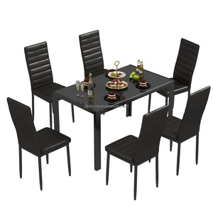 Cheap Price <strong>Dining</strong> Table Set <strong>Painted</strong> Tempered Glass Table Top With Metal Tube Frame <strong>Dining</strong> Table With 6 Pu <strong>Chairs</strong> - Product Image 4