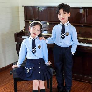 Primary <strong>School</strong> Students' British-Style <strong>School</strong> Uniform White Shirts <strong>Navy</strong> Skirts <strong>Trousers</strong> with Custom Embroidered <strong>School</strong> Badge - Product Image 4