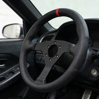 Volante Deportivo de Cuero Granulado de 320 mm de Diámetro, 6 Orificios de Montaje, para Modificación de Automóviles y Simuladores de Conducción