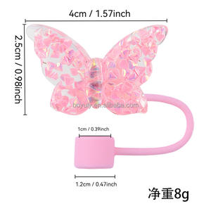 Promotie Tuimelaar Cup Accessoires 10Mm Siliconen Stro Topper Schattige Vlinder Stro Cap Voor Stofdichte Drinkwaren Accessoires - Product Image 4