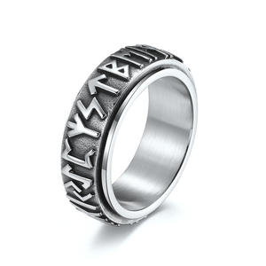 Nordic Retro Viking Rune <b>Titanium</b> Steel Rotating <b>Ring</b> For Men Index Finger Jewelry Stress Relief Gift - Product Image 4
