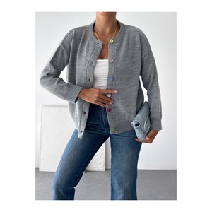 Cardigan en tricot blanc basique pour femme, fermeture boutonnée intégrale, col rond, manches longues, taille standard S M L XL compatible - Product Image 5