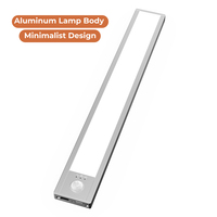Lampe LED magnétique moderne rechargeable avec détecteur de mouvement, variateur tactile, argentée, pour armoires de cuisine, placards et lecture en intérieur