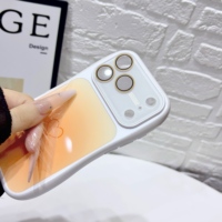 Coque de téléphone tendance dégradée motif cœur pour iPhone 16 15 17 Pro Max, avec cadre ondulé mignon, antichoc et protection d'objectif d'appareil photo