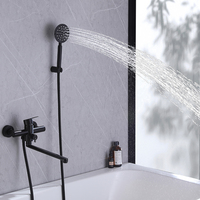 Ensemble de douche et robinet mélangeur de baignoire polyvalent moderne en laiton noir à double usage