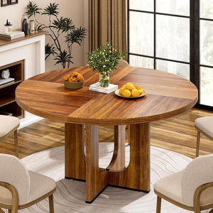 Tavolo da Pranzo Rustico Marrone 47\" in Legno Rotondo per 4 Persone con Base Incrociata per Cucina e Sala da Pranzo - Product Image 5