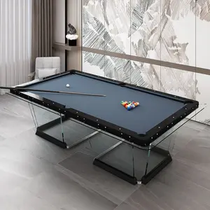 Mesa de bilhar em vidro cristal italiano, acrílico transparente, padrão para família, nove bolas, 8 pés, 9 pés, ideal para bilhar