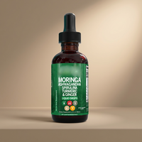 Complément alimentaire liquide à base de plantes Moringa Ashwagandha avec spiruline, curcuma, gingembre, formule naturelle