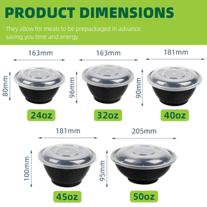 Lvzong microwavable bữa ăn chuẩn bị Container có nắp đậy tùy chỉnh cấp thực phẩm PP nhựa 24oz 32oz 40oz 45oz 50oz bát tròn - Product Image 2