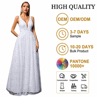 Robes de soirée blanches, col en V profond, sans manches, en dentelle et sequins, coupe trapèze, longueur ras du sol, pour mariages, bals de promo et occasions formelles pour femmes