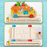 Juguete de camión de granja de madera al por mayor para niños, coche de emparejamiento de animales, juguete educativo Montessori, juego de aprendizaje cognitivo de clasificación de colores