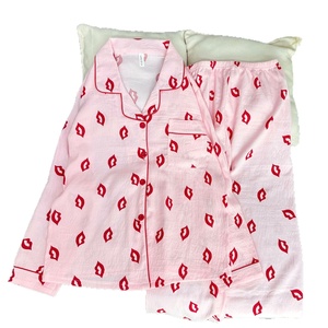 Pijamas de Mujer para Primavera y Otoño, de Algodón Suave, Cintura Elástica, Manga Larga, Pantalones Largos, Conjunto Sexy con Estampado de Labios, Holgado e Informal para Dormir - Product Image 5