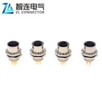 Conector de Enchufe con Brida M12 de 8 Pines Macho/Hembra, Código A, Montaje en Panel PCB, IP67