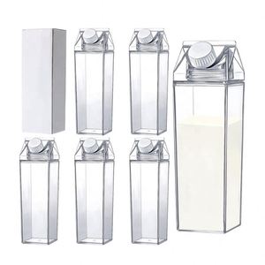 500ml Colorful Square <b>Plastic</b> Acrylic Milk Carton Water Bottle with Direct <b>Drinking</b> Lid Leak-Proof Party Use - Product Image 5