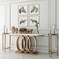 Entrée d'hôtel moderne turque décorant un long coin carré mince métal doré blanc Art marbre pierre dessus Console Table