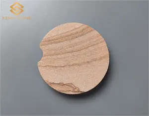 Pedra Natural Redonda Absorvente de Água Amarelo Sandstone Car Cup Holder Coasters