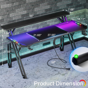 Bureau gamer rose et blanc de Belgique, table de travail robuste avec structure en acier, bureau pour le travail à domicile et l'étude, avec étagère pour moniteur - Product Image 2