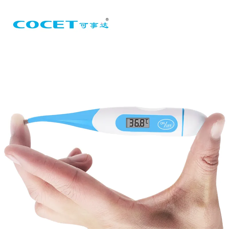 Vente en gros de mini thermomètres numériques étanches à température LCD avec pointe flexible et colorée pour les aisselles