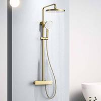 Ensemble de douche monocommande en laiton brossé doré, corps en laiton massif, valve en céramique, économie d'eau, jet doux, fixation murale pour salle de bain et hôtel