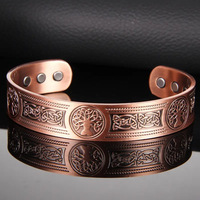 PFT Hot Fashion Wide Version 99.9% Gelang Cincin Tembaga Murni Perhiasan Tahan Luntur Warna Tidak Luntur Dapat Disesuaikan Bukaan 6 Magnet Desain Antik