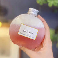 Bouteille créative ronde jetable de 300 ml en PET pour thé au lait et boissons, avec design sérigraphié et couvercle scellé