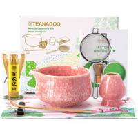 Ensemble d'outils à matcha d'usine, coffret cadeau, cuillère en bambou, logo personnalisé, ensemble de matcha chawan, 7 pièces, fouet à matcha rose, bol en céramique
