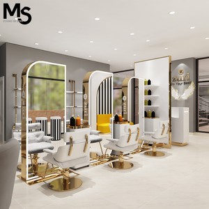 M & S Miroir carré ovale moderne et léger personnalisé de luxe Ensemble de meubles de <span class=keywords><strong>salon</strong></span> de coiffure Miroir de cheveux doré Design pour <span class=keywords><strong>salon</strong></span> de beauté - Product Image 1