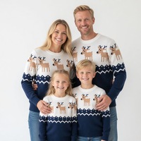 Pulls de Noël FNJIA pour la famille, en tricot jacquard motif rennes, assortis pour hommes, femmes et enfants, tenue de fête, en stock, personnalisable OEM