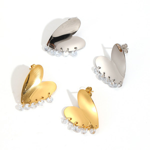 Heart-Shaped Stainless Steel <b>Stud</b> Earrings Gold <b>Silver</b> With Crystal Drops Fashion Jewelry For Women - Product Image 3