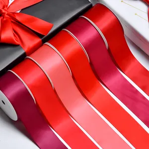 Red Manufacture Luxury 100 yards per roll Custom Wholesale Gift Packing Custom Plain Polyester Satin Ribbons