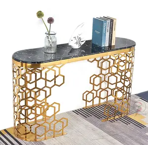 Elegant Silver Color Console Table High End Custom Made Light Luxury Hallway Table Rectangle Rose Gold Entry Table