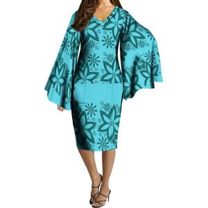 Best Verkopende V-Hals Vlinder Mouw Bodycon Mid Jurken Custom Pacific Island Art Big Size 6xl Jurken Voor Avond 1 Moq - Product Image 6