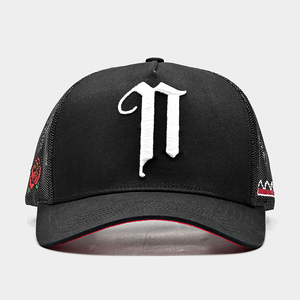 Vente en gros de chapeaux de sport personnalisés de haute qualité Casquette de camionneur Gorras en maille noire <span class=keywords><strong>5</strong></span> panneaux avec fermeture à pression avec logo brodé en 3D pour hommes - Product Image 2