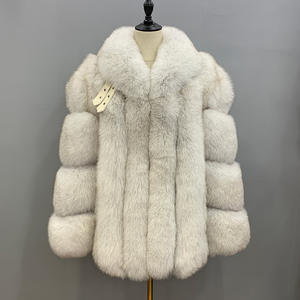 2022 nuovi arrivi colletto alla coreana in stile classico <span class=keywords><strong>italiano</strong></span> di alta qualità cappotto in vera pelliccia di volpe bianca naturale da donna - Product Image 4