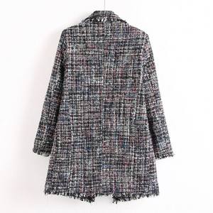 <strong>Swing</strong> <strong>Coat</strong> Blazer Double Breasted Plain Dyed Casual Solid Tweed Pearl Clasp Tassels <strong>Plus</strong> <strong>Size</strong> Ladies Long <strong>Coats</strong> - Product Image 2