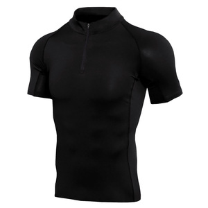 Customizable Logo Men's Sporty Gym Compression Exercise Shirts Breathable Quick-Drying Short Sleeve Mock Turtleneck for Summer - Product Image 3