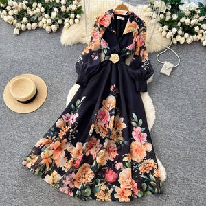 Robe vintage à manches longues, coupe trapèze, à fleurs, élégante pour le bureau, pour le printemps et l'été - Product Image 2