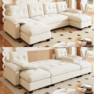 Canapé-lit en forme <span class=keywords><strong>de</strong></span> U <span class=keywords><strong>de</strong></span> 104,7 pouces, beige, lit escamotable <span class=keywords><strong>2</strong></span> en 1, accoudoirs amovibles, ports USB, canapé-lit sectionnel surdimensionné - Product Image 3